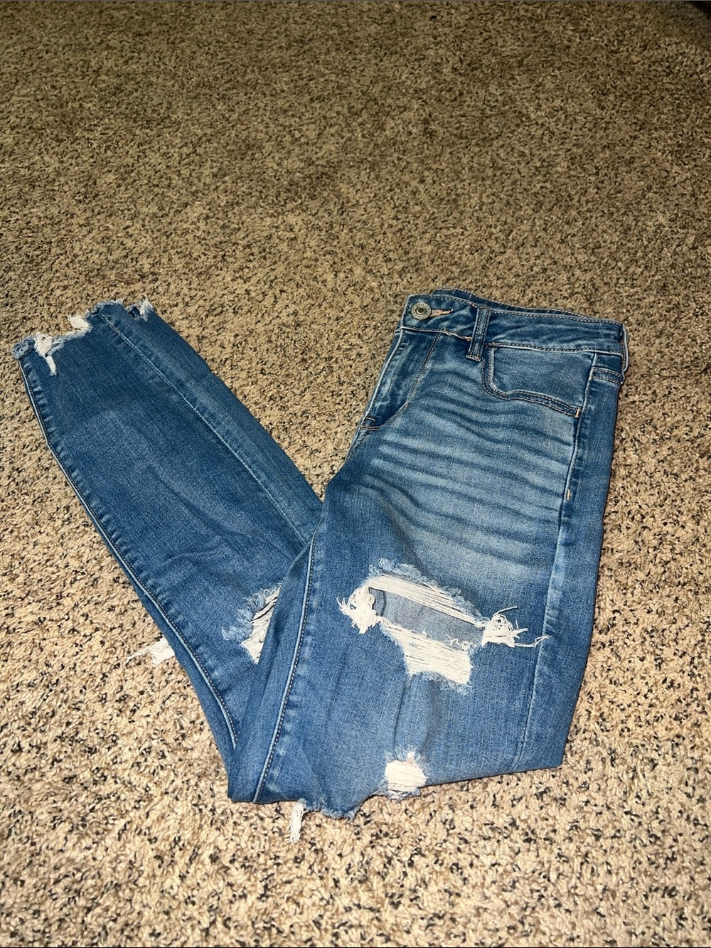 American Eagle Outfitters Distressed Blue Skinny Jeans